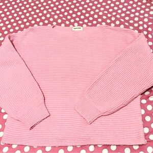 Open Edit Ribbed Cotton Wool Blend Bateau Neckline Sweater